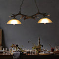 Vintage Resin Antler Chandelier - 2-Light Glass Bowl Shade