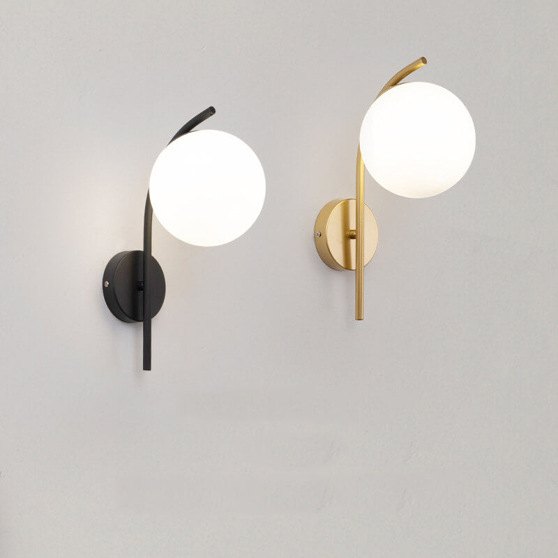 Nordic Arc Glass Globe Wall Sconce - 1-Light Modern Lighting Fixture, Scandinavian Style, Adjustable Mood Light for Living Room, Bedroom, Hallway Decor, Sleek Home Accent