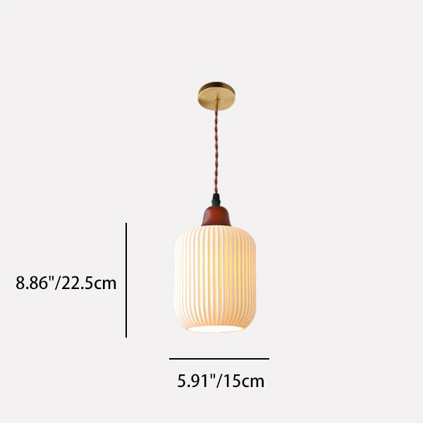 Traditional Japanese Pleated Round Dome Pendant Light - Ceramic & Wood Design for Living Room & Bedroom