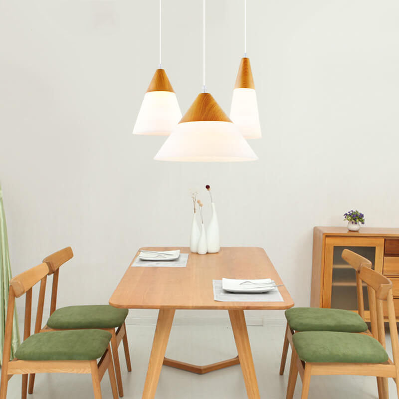 Nordic Wood Grain Glass Pendant Light - Cone Shaped 1-Light Fixture