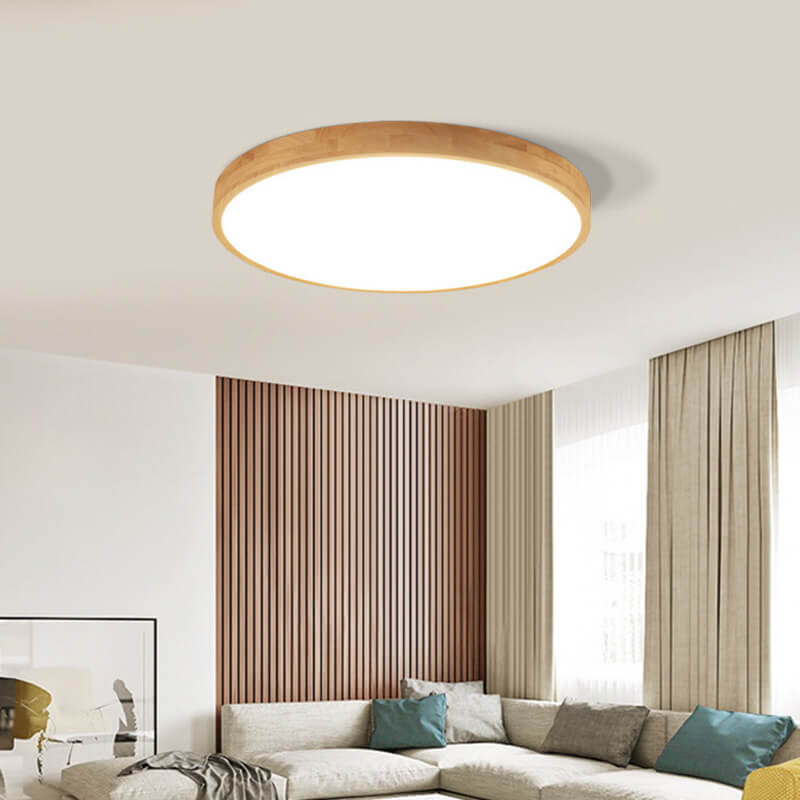 Nordic Solid Wood Ultra-Thin LED Flush Mount Ceiling Light