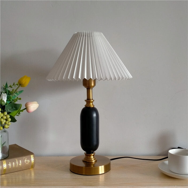Traditional French Round Metal Pleated Shade 1-Light Table Lamp for Bedroom