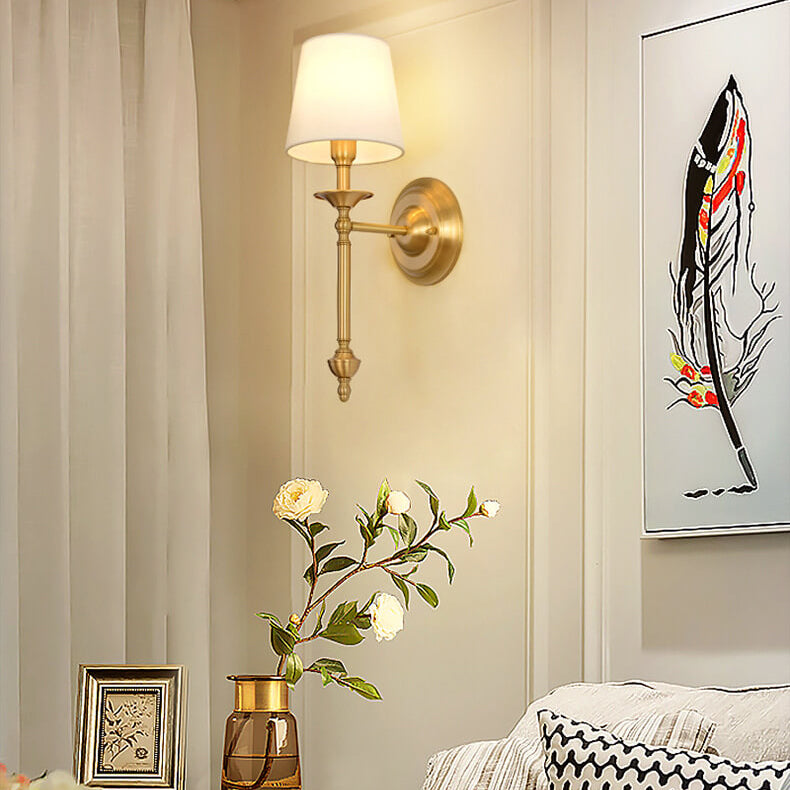 Modern Brass Fabric Shade Wall Sconce Light