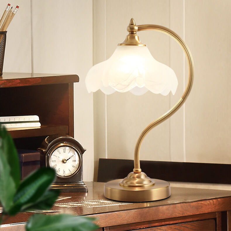 Vintage Copper Glass Petal Shade 1-Light Table Lamp for Bedroom