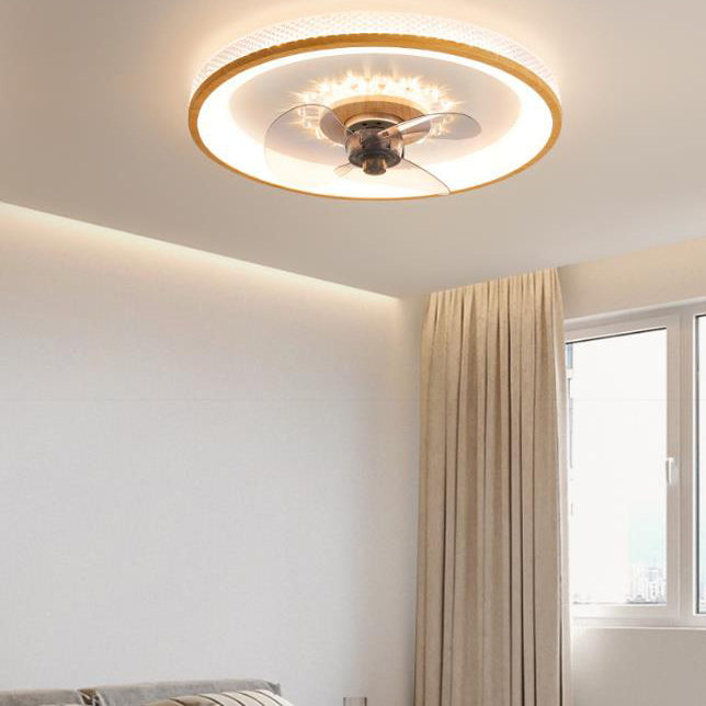 Nordic Minimalist Round Acrylic Wood Grain LED Ceiling Fan Light