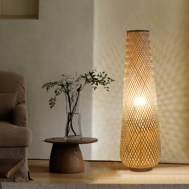 Modern Bamboo Weaving 1-Light LED Floor Lamp - Eco-Friendly Home Lighting