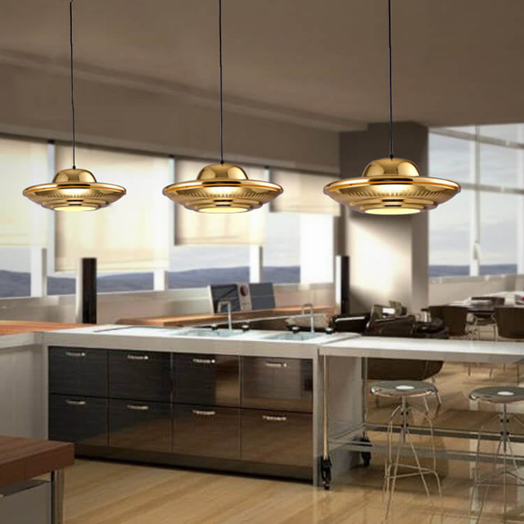 Industrial Vintage Iron Flying Saucer Pendant Light - 1-Light Fixture for Kitchen & Dining Rooms, Retro Metal Hanging Light, Edison Bulb Compatible, Rustic Home Decor
