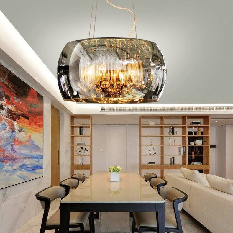 Modern Glass Shade Crystal 6-Light Chandelier - Elegant Lighting Fixture for Dining Room and Living Space