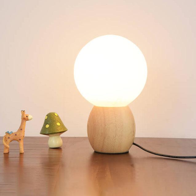 Nordic Solid Wood Milk White Glass Orb Table Lamp, 1-Light Modern Design, Elegant Desk Lighting, Contemporary Home Decor, Scandinavian Style Lighting