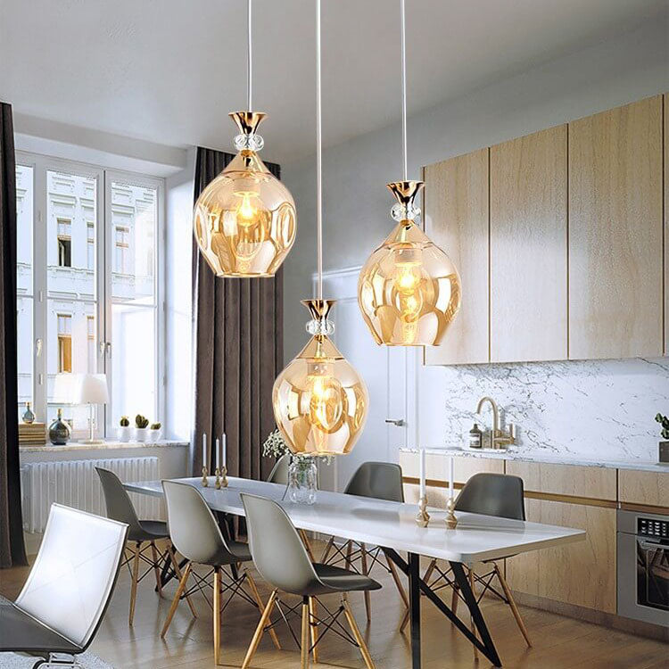 Contemporary Nordic Gradient Glass Orb 1/3 Light Island Chandelier for Living Room