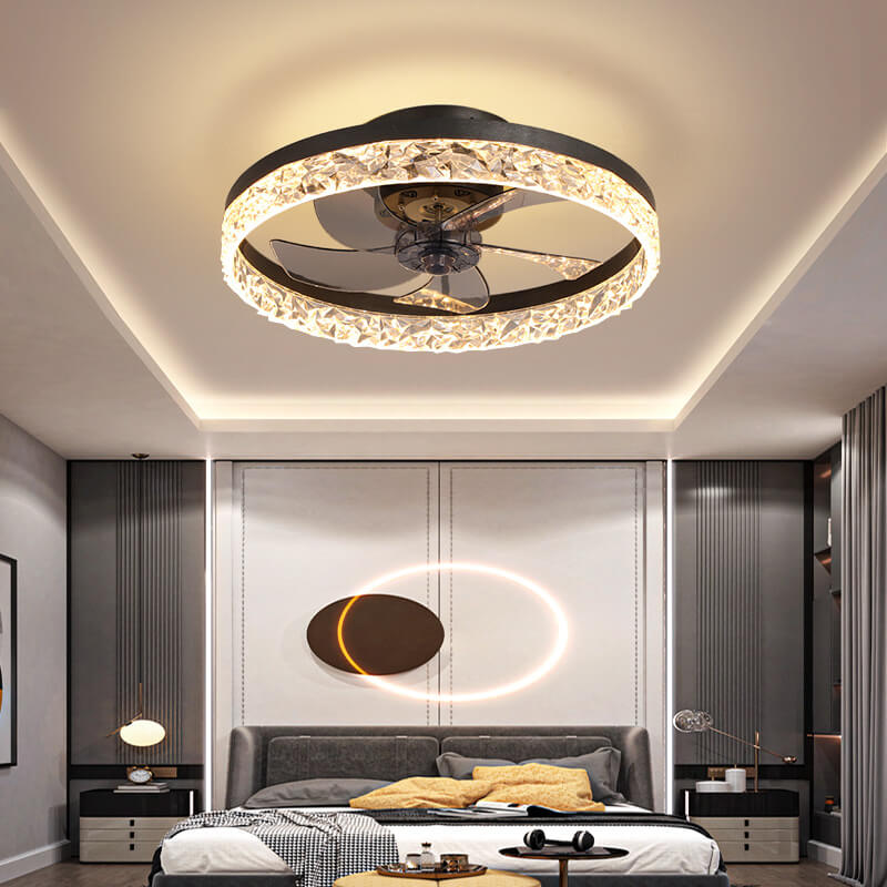 Modern Circle Ring LED Semi-Flush Mount Ceiling Fan Light Fixture