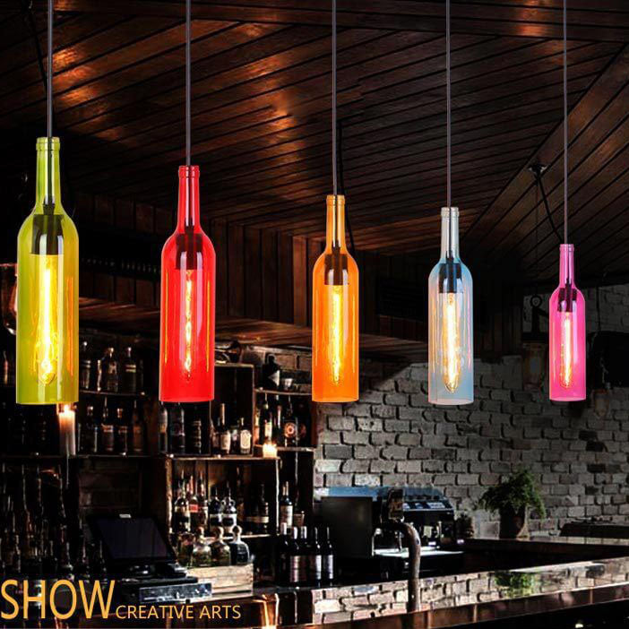 Antique Glass Wine Bottle Pendant Light 1-Light Fixture