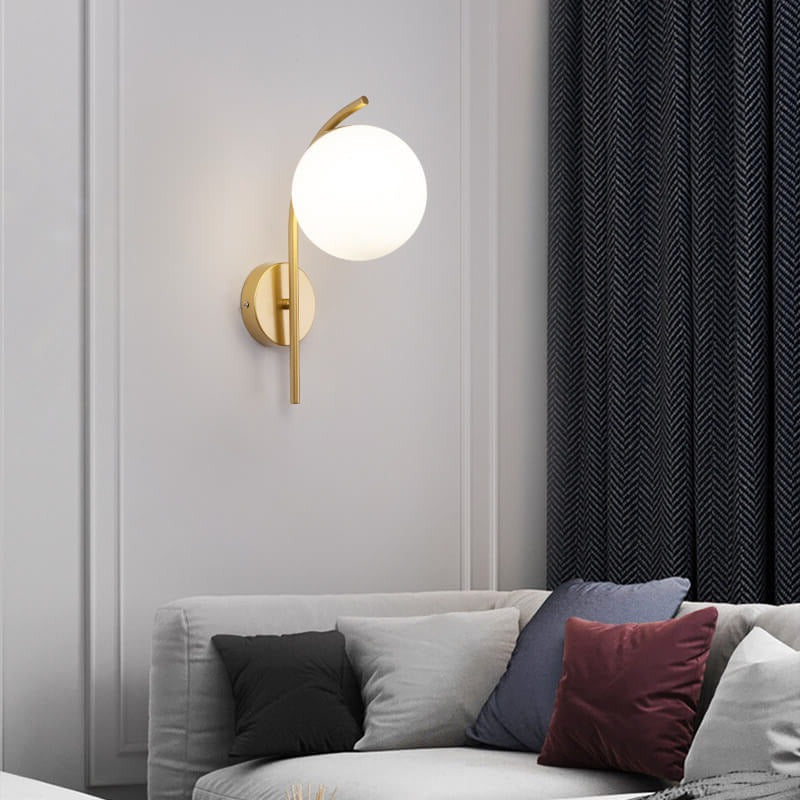 Nordic Arc Glass Globe Wall Sconce - 1-Light Modern Lighting Fixture, Scandinavian Style, Adjustable Mood Light for Living Room, Bedroom, Hallway Decor, Sleek Home Accent