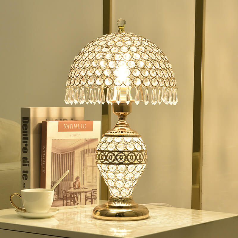 Modern Luxury Crystal Dome Shade 1-Light Table Lamp, Elegant Bedside Lighting, Stylish Home Decor, Crystal Table Lamp for Living Room, Designer Lamp Shade, Contemporary Lighting Fixture, Unique Accent Lamp, Decorative Nightstand Lamp, High-End Interior Li
