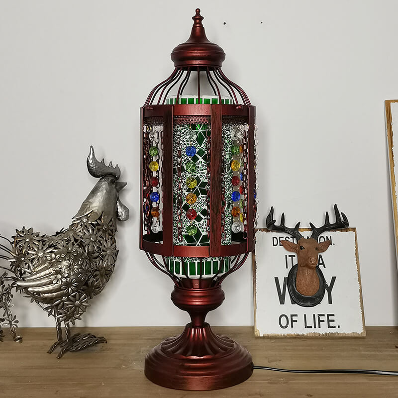 Vintage Turkish Stained Glass Lantern 1-Light Table Lamp - Bohemian Home Decor, Artistic Lighting, Colorful Mosaic Lamp, Unique Nightstand Light, Traditional Ottoman Style, Handcrafted Decorative Accent, Vintage-Inspired Interior Lighting