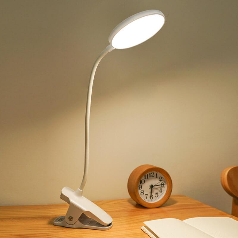 Rechargeable LED Clip Desk Lamp Eye Protection Night Light, Adjustable Brightness, Portable Reading Lamp, USB Rechargeable, Flexible Gooseneck, Dimmable Night Light for Study, Bedroom, Office, Bedside, Travel