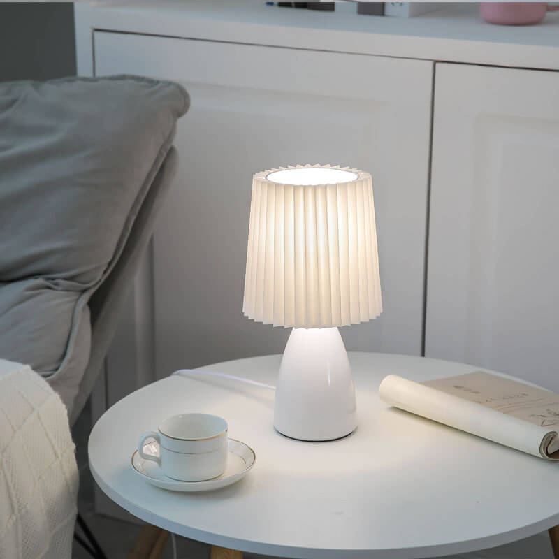 Nordic Vintage Pleated Shade Glass Base Table Lamp - 1-Light Home Accent
