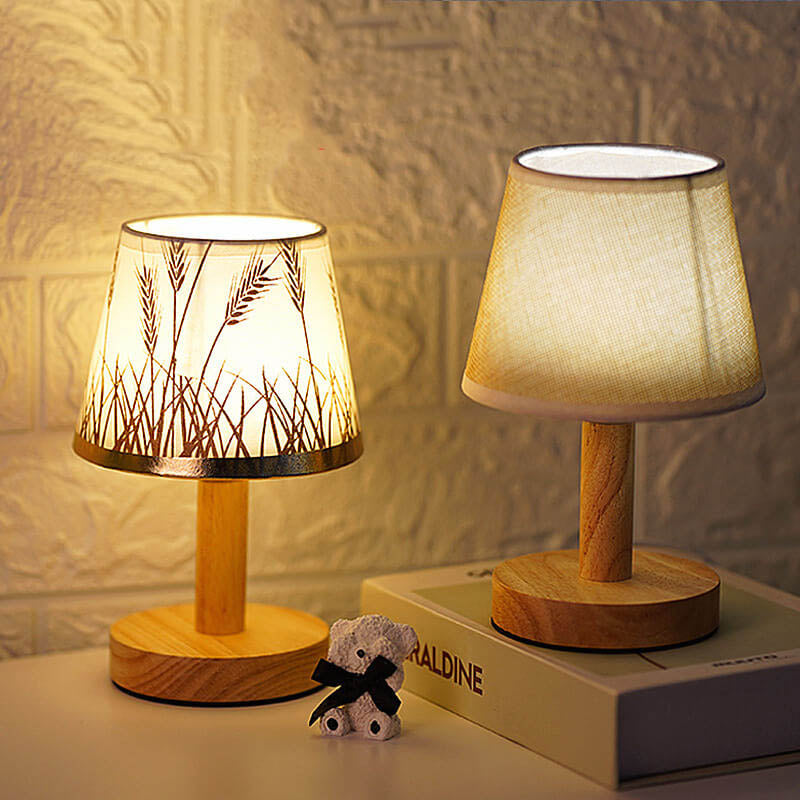 Vintage Linen Drum Shade LED Table Lamp - Home Lighting Accent
