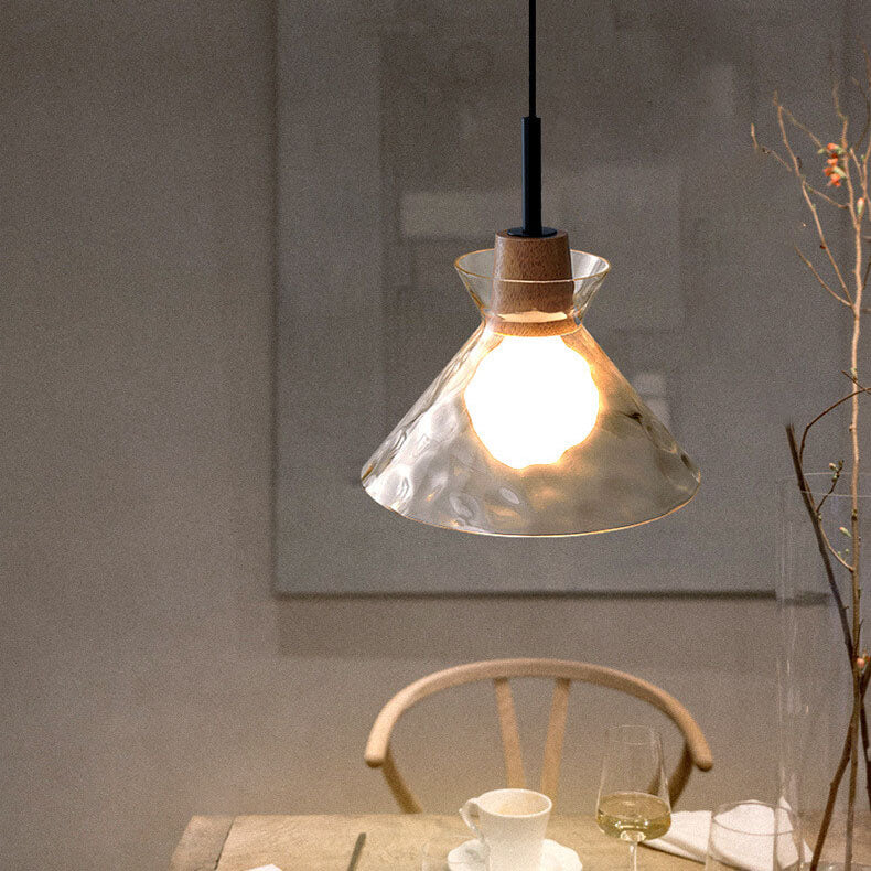 Nordic Clear Rippled Glass Pendant Light - 1-Light Shade