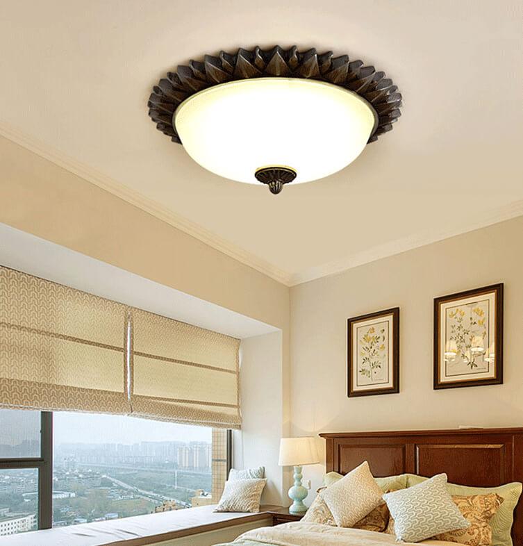 Vintage Glass Sun Bowl Flush Mount Ceiling Light - 1/3-Light Design, Mid-Century Style Lighting, Retro Home Décor, Modern Elegance, Easy Installation, Warm Ambiance.