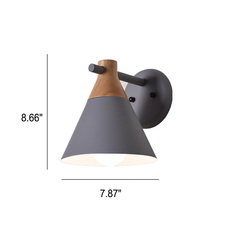 Nordic Solid Wood Macaron Cone 1-Light Wall Sconce Lamp