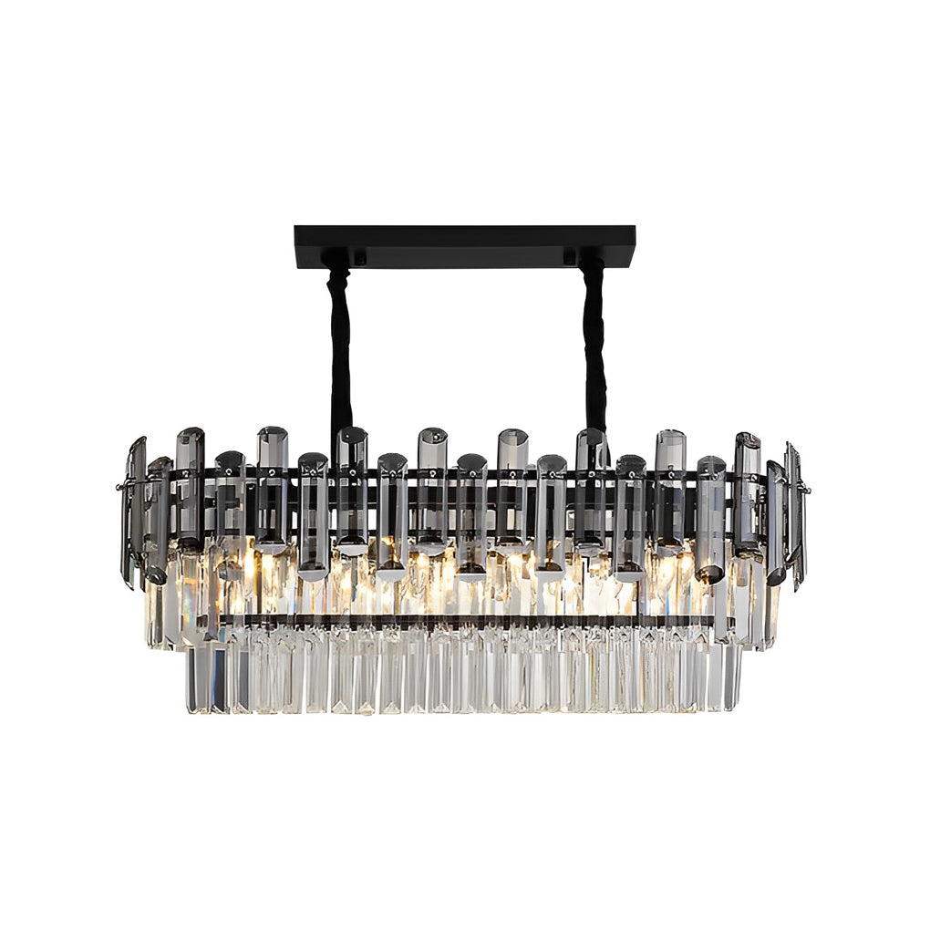 Long Rectangular LED Crystal Chandelier - Three Step Dimming Postmodern Lighting