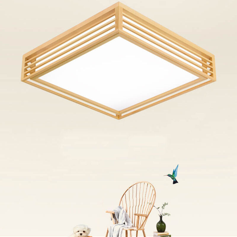 Nordic Solid Wood Square LED Tatami Light - Modern Ceiling Fixture