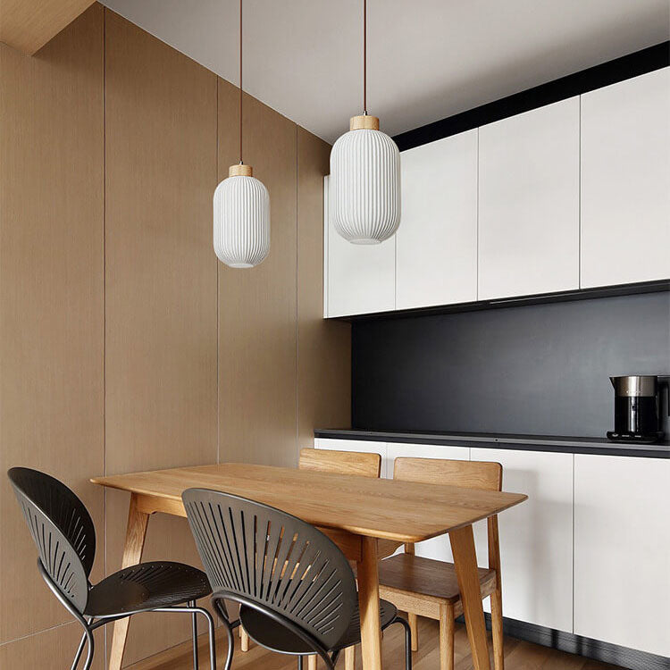 Retro White Striped Glass Jar Pendant Light, 1-Light Japanese Design
