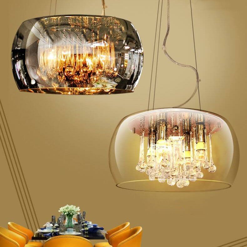 Modern Glass Shade Crystal 6-Light Chandelier - Elegant Lighting Fixture for Dining Room and Living Space