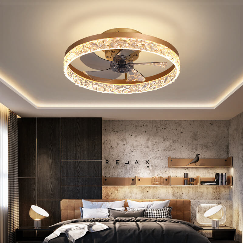 Modern Circle Ring LED Semi-Flush Mount Ceiling Fan Light Fixture