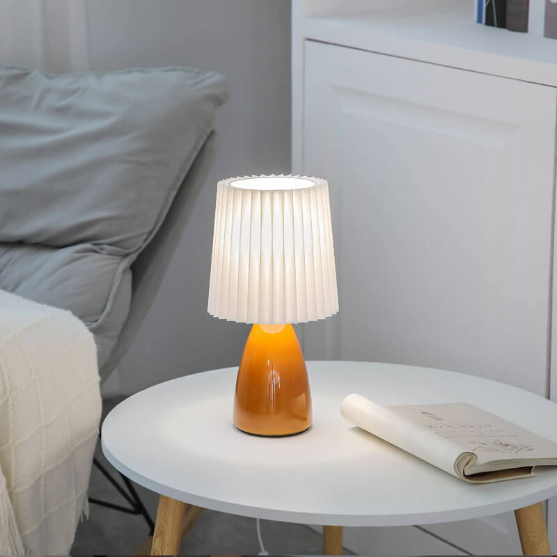 Nordic Vintage Pleated Shade Glass Base Table Lamp 1-Light Contemporary Decor Modern Lighting Home Interior Design Rustic Accent Lamp Nordic Style Bedroom Living Room Office Nightstand Decorative Light Fixture