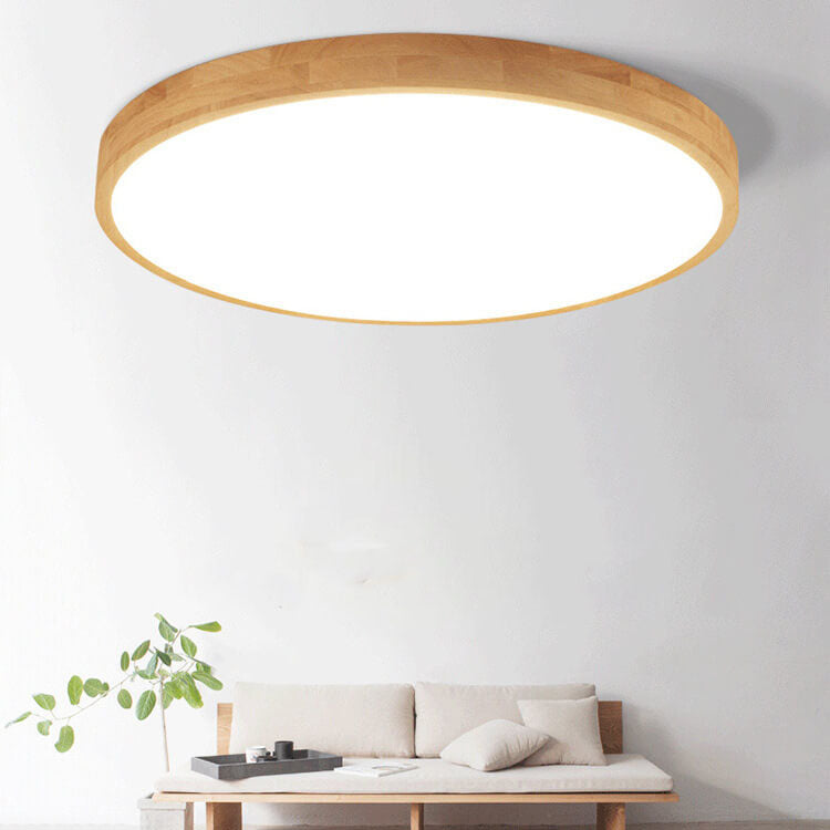 Nordic Solid Wood Ultra-Thin LED Flush Mount Ceiling Light