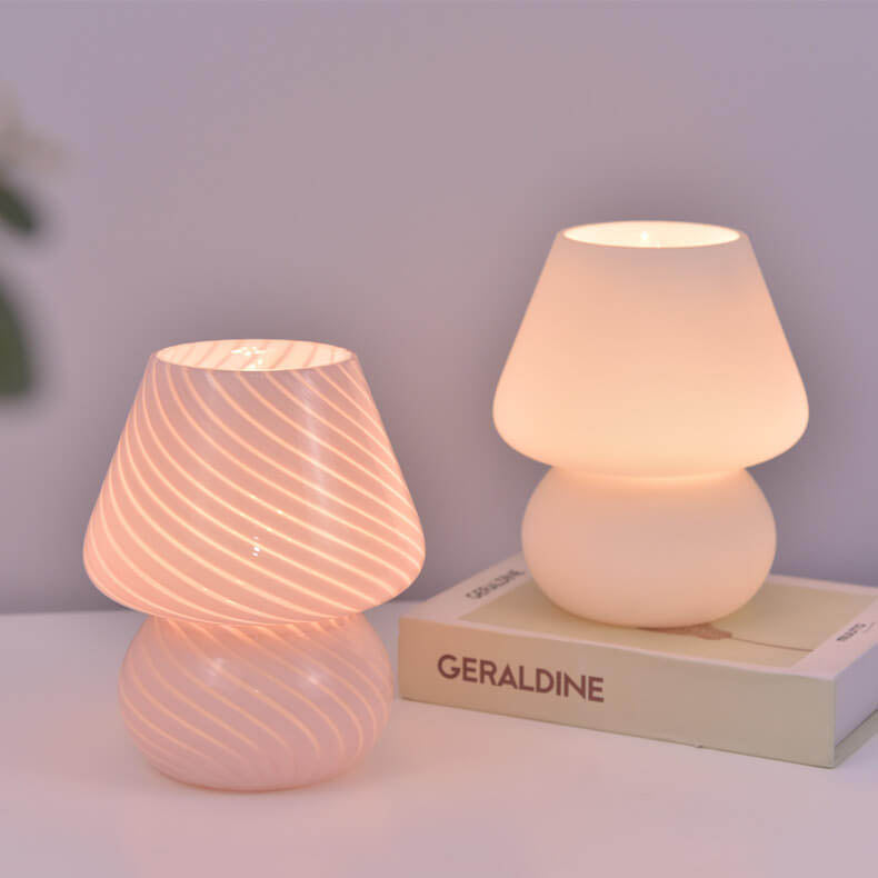 Retro Creative Glass Mushroom 1-Light LED Night Light Table Lamp, Vintage Home Decor, Stylish Bedroom Lighting, Decorative Nightlight for Nursery, Unique Gift Idea, USB Powered, Soft Glow, Functional Art Piece