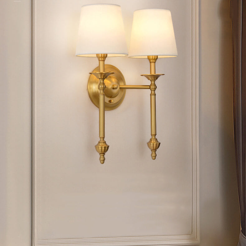 Modern Brass Fabric Shade Wall Sconce Light
