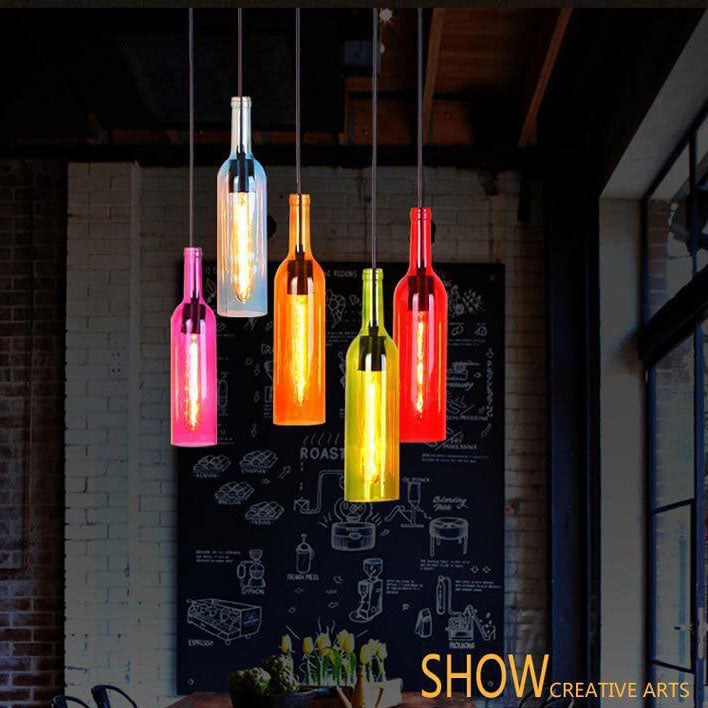 Antique Glass Wine Bottle Pendant Light 1-Light Fixture