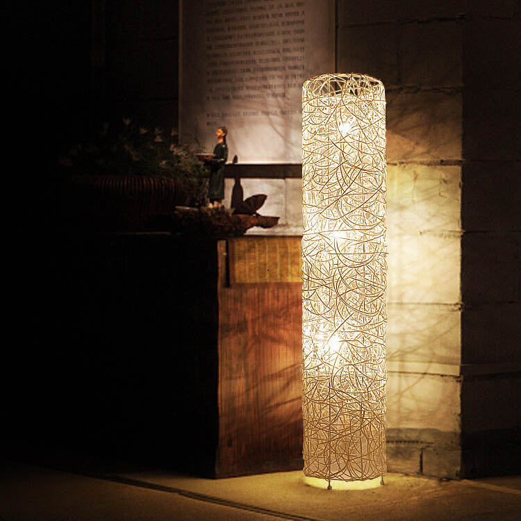 Minimalist Rattan Weaving 3-Light Floor Lamp - Column Design, Eco-Friendly Lighting, Bohemian Home Decor, Adjustable Brightness, Stylish Indoor Lighting, Warm Ambiance Lamp