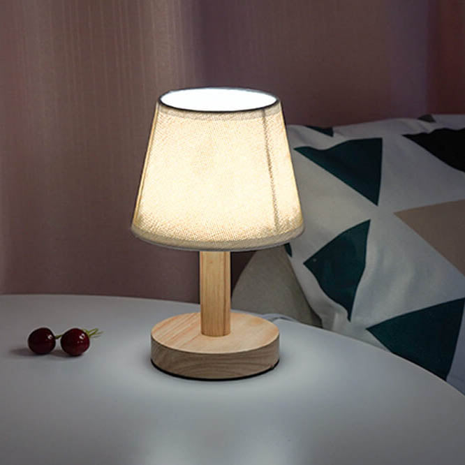 Vintage Linen Drum Shade LED Table Lamp - Home Lighting Accent
