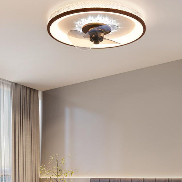 Nordic Minimalist Round Acrylic Wood Grain LED Ceiling Fan Light