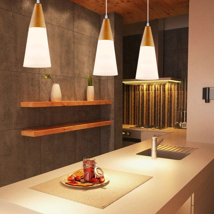 Nordic Wood Grain Glass Pendant Light - Cone Shaped 1-Light Fixture