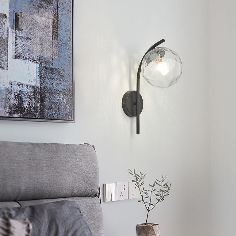 Nordic Arc Glass Globe Wall Sconce - 1-Light Modern Lighting Fixture, Scandinavian Style, Adjustable Mood Light for Living Room, Bedroom, Hallway Decor, Sleek Home Accent