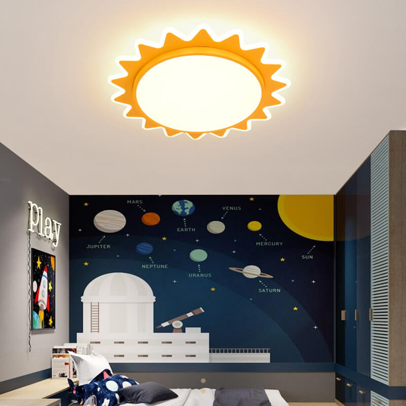 Creative Cartoon Sun Shaped LED Flush Mount Ceiling Light for Kids Room, Nursery, Playroom, Energy Efficient, Child-Safe Lighting, Bright Decorative Fixture, Fun Sun Design, Adjustable Brightness, Modern Home Decor, Cute Ceiling Light for Bedrooms, Playfu