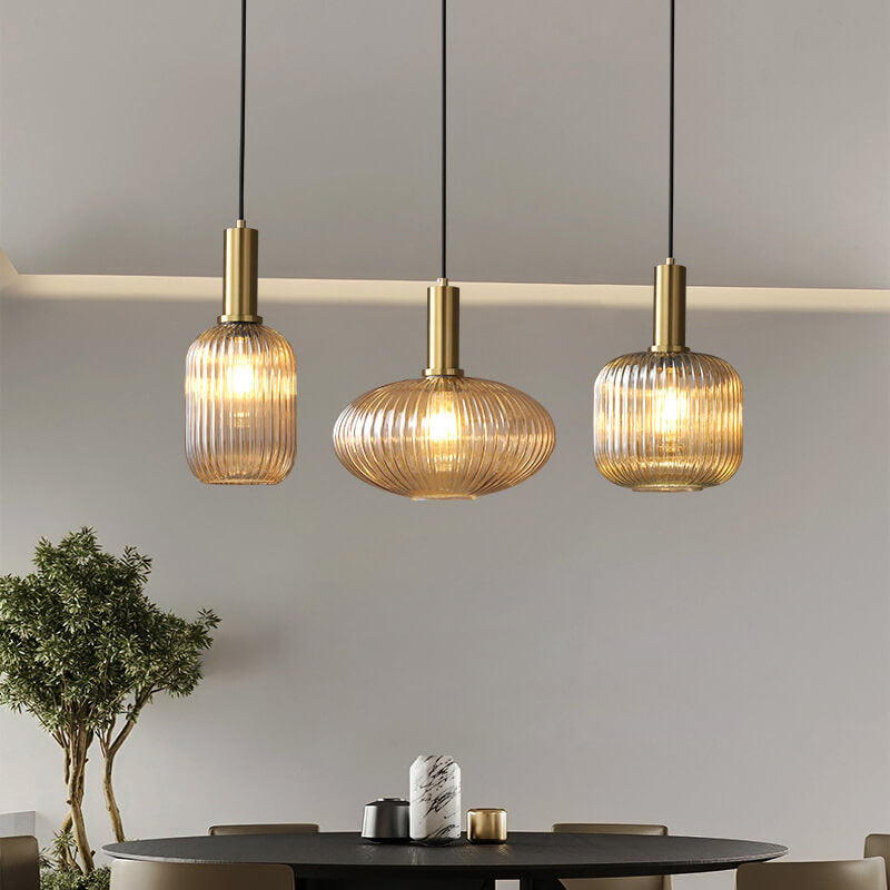Minimalist Striped Glass Pendant Light - 1-Light Lantern Fixture
