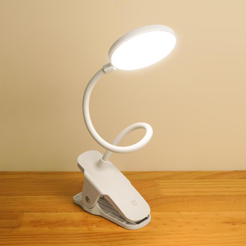 Rechargeable LED Clip Desk Lamp Eye Protection Night Light, Adjustable Brightness, Portable Reading Lamp, USB Rechargeable, Flexible Gooseneck, Dimmable Night Light for Study, Bedroom, Office, Bedside, Travel