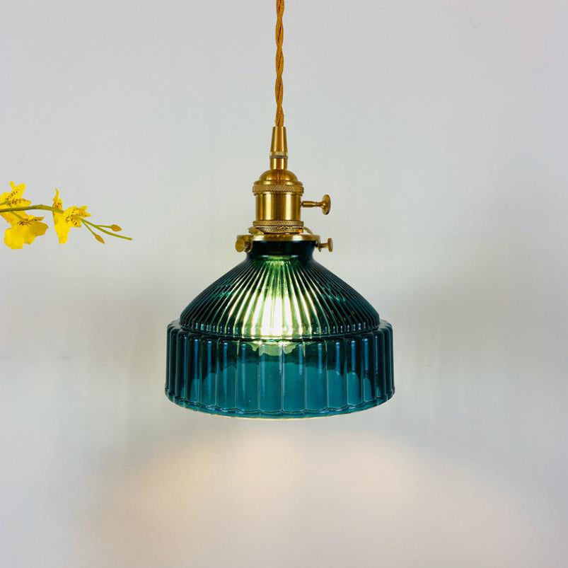 Nordic Stained Glass Dome Pendant Light - Brass 1-Light Fixture