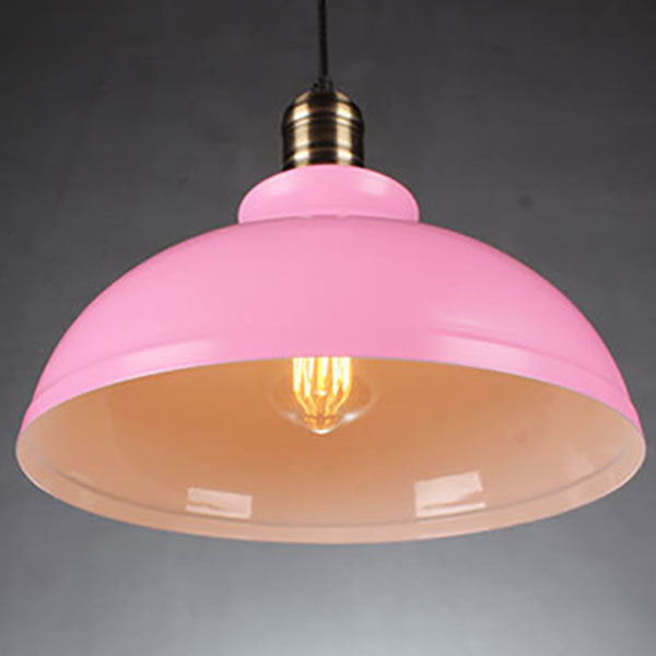 Contemporary Industrial Dome Pendant Light - Round Iron 1-Light Fixture for Living Room