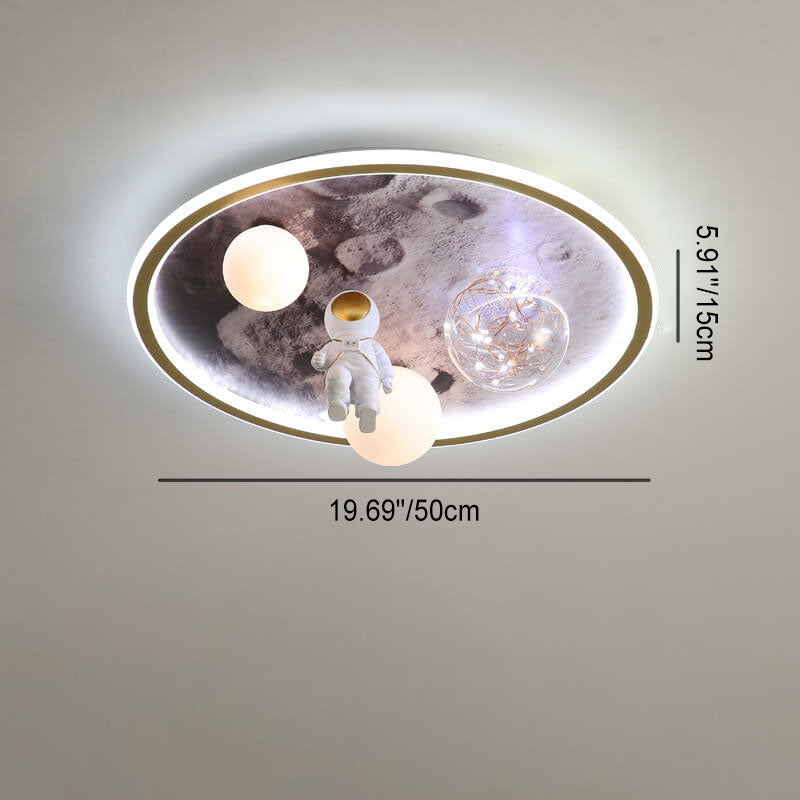 Children's Cartoon Astronaut Moon Acrylic LED Flush Mount Ceiling Light for Kids Room, Space Theme Bedroom Lighting, Cute Astronaut Design, Kids Night Light, Durable & Energy Efficient Ceiling Fixture, Ideal for Nursery & Playroom Decor