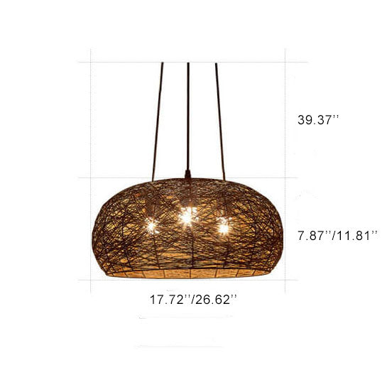 Modern Rattan Weaving 3-Light Dome Pendant Light Fixture