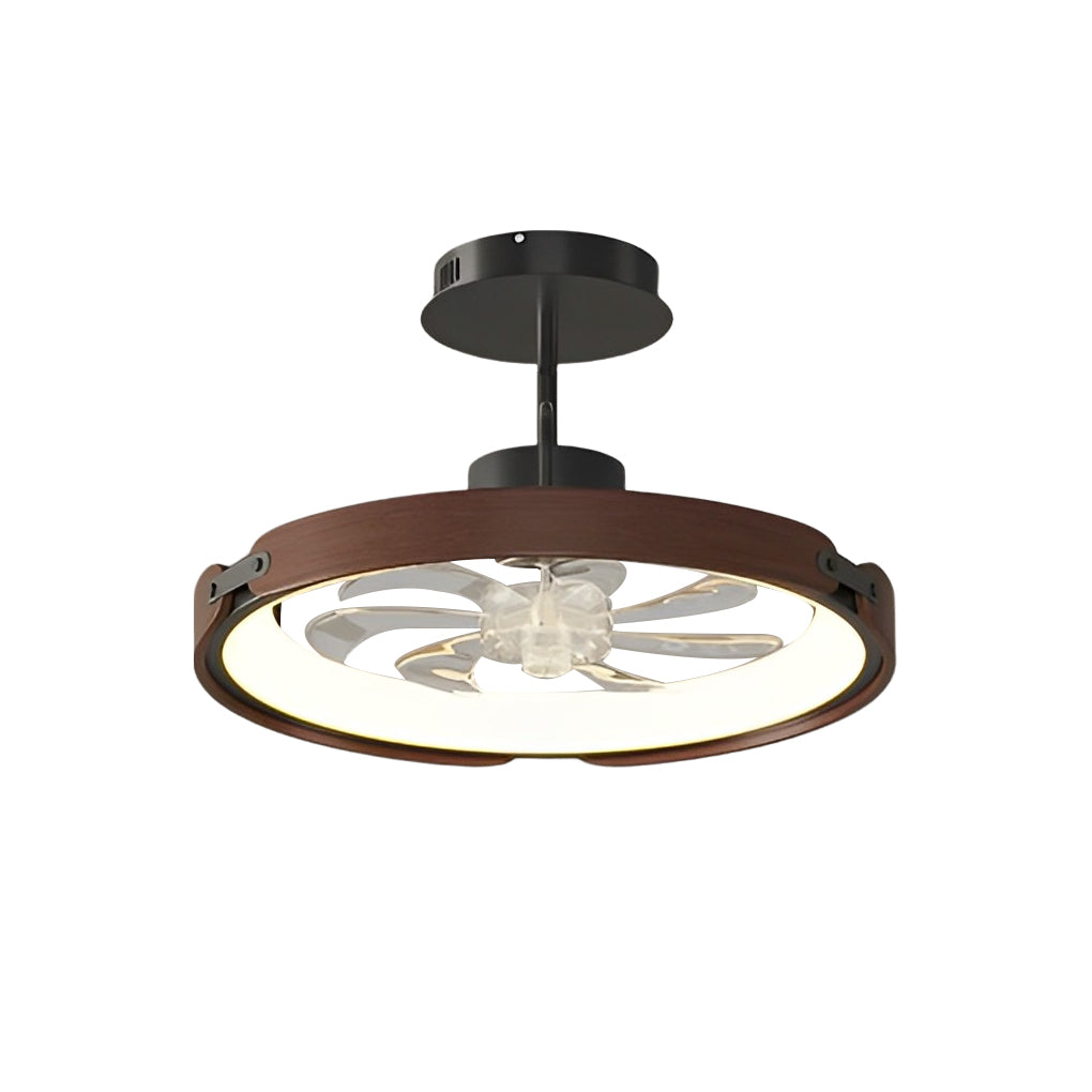 Round Wood LED Bladeless Ceiling Fan with App Control & 3-Step Dimming