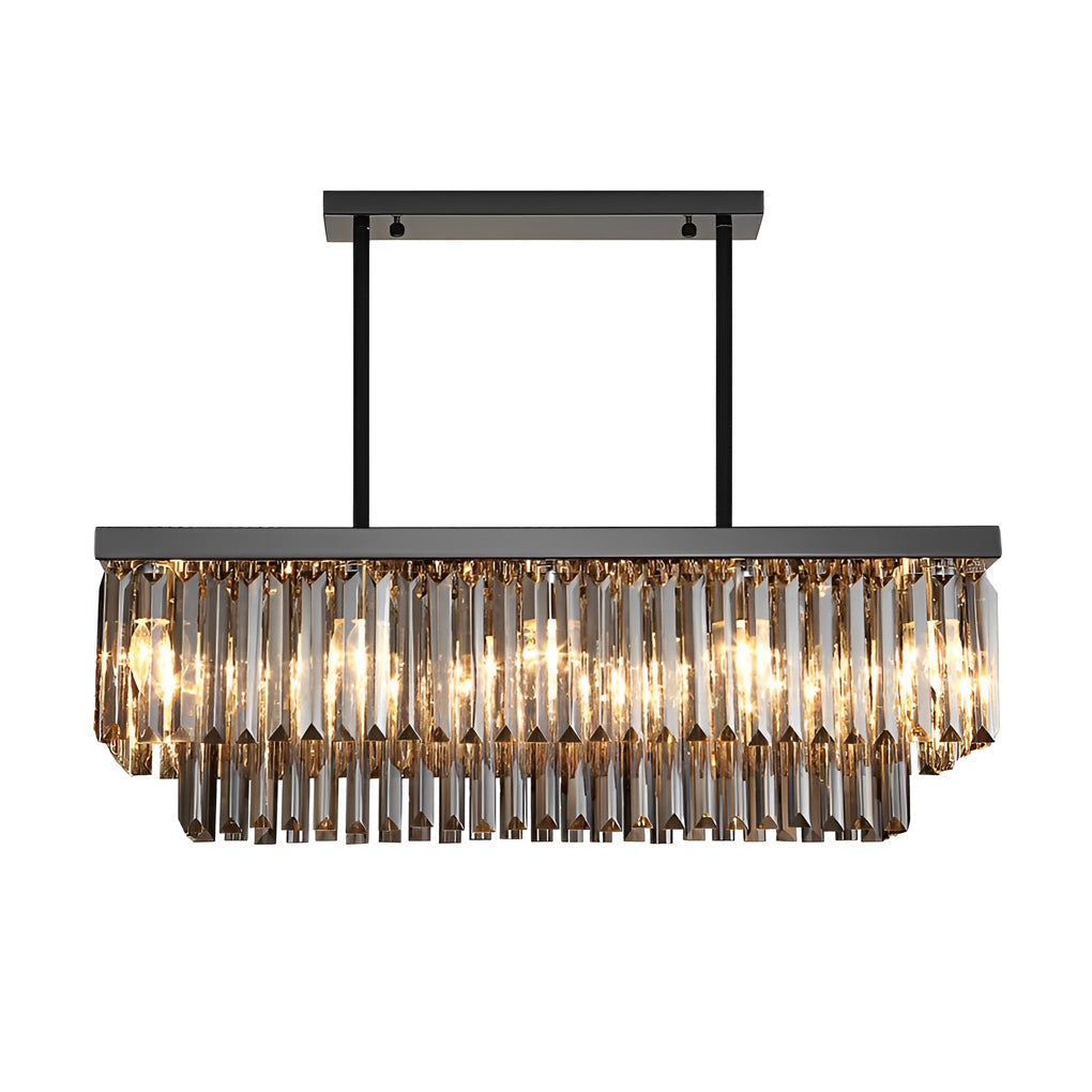 Rectangular Crystal LED Chandelier - 3 Step Dimming, Smoke Gray Modern Lighting