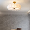 French Glass Round Drum Semi-Flush Mount Ceiling Light - 5/6 Light Fixture, Elegant Lighting, Modern Design, Home Decor, Living Room Illumination